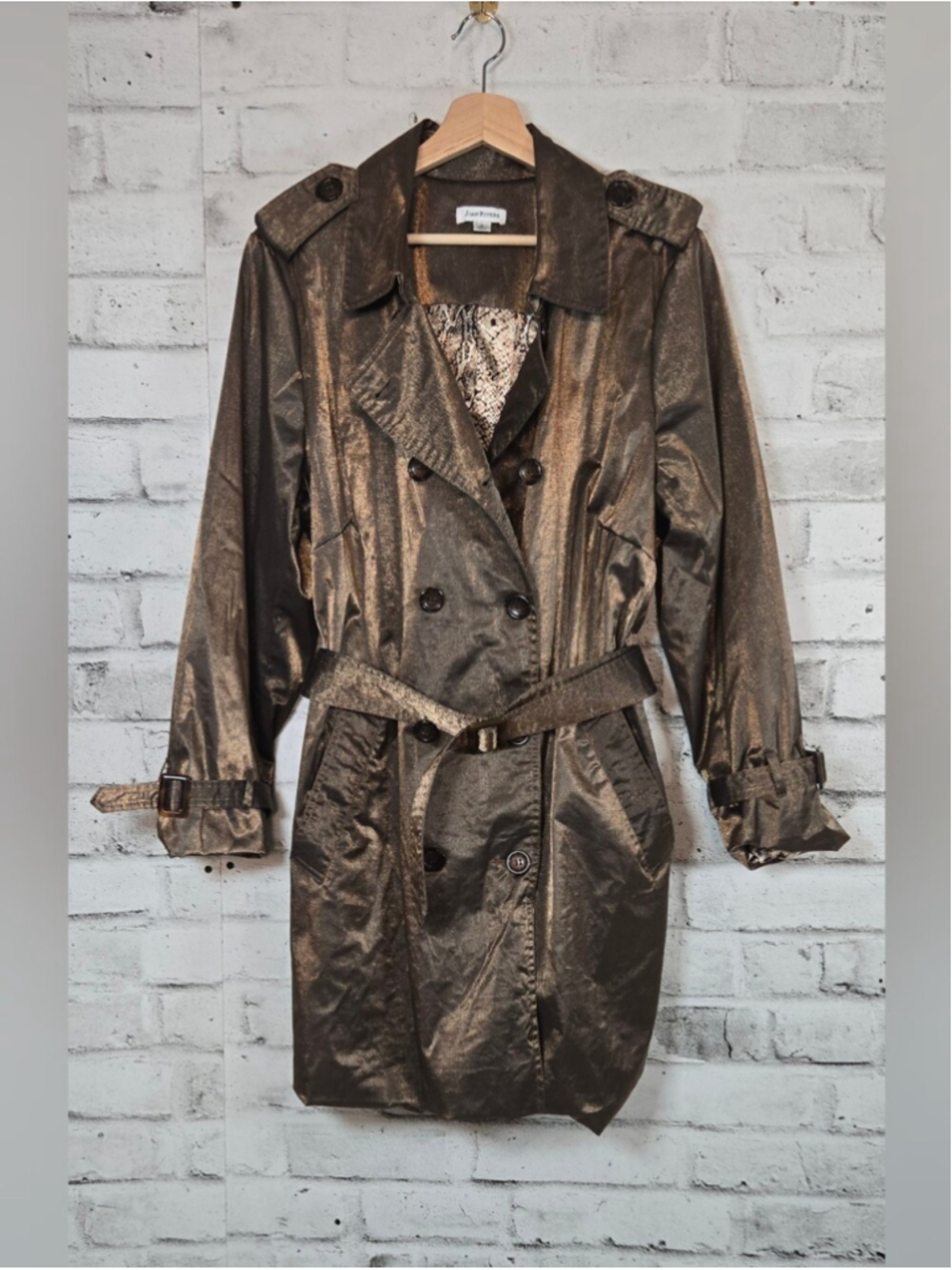Joan Rivers Metallic Bronze Belted Trench Coat Womens 1X Lightweight Jacket